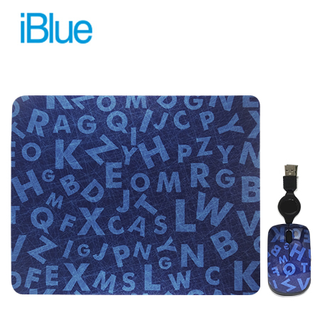 KIT PAD + MOUSE IBLUE RETRACTIL USB LETTERS COLLAGE (PN XMK-886-LC)
